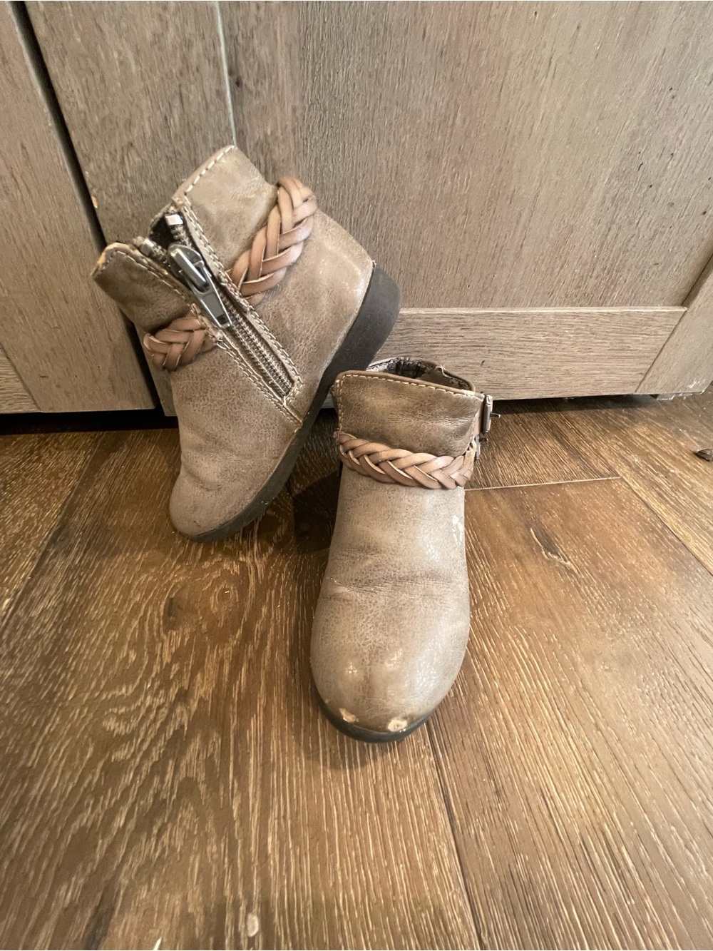 Tan Braided Accent Ankle Boots